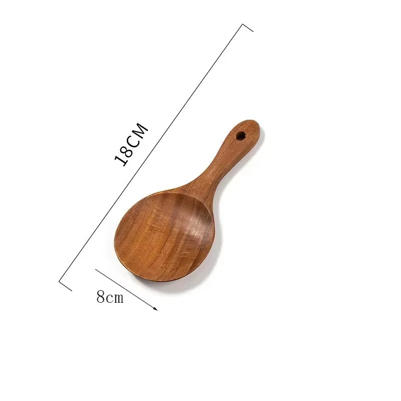 TeakCraft™ Natural Wood Cooking Spoon – Long Handle Skimmer & Rice Scoop Made from Premium Thailand Teak